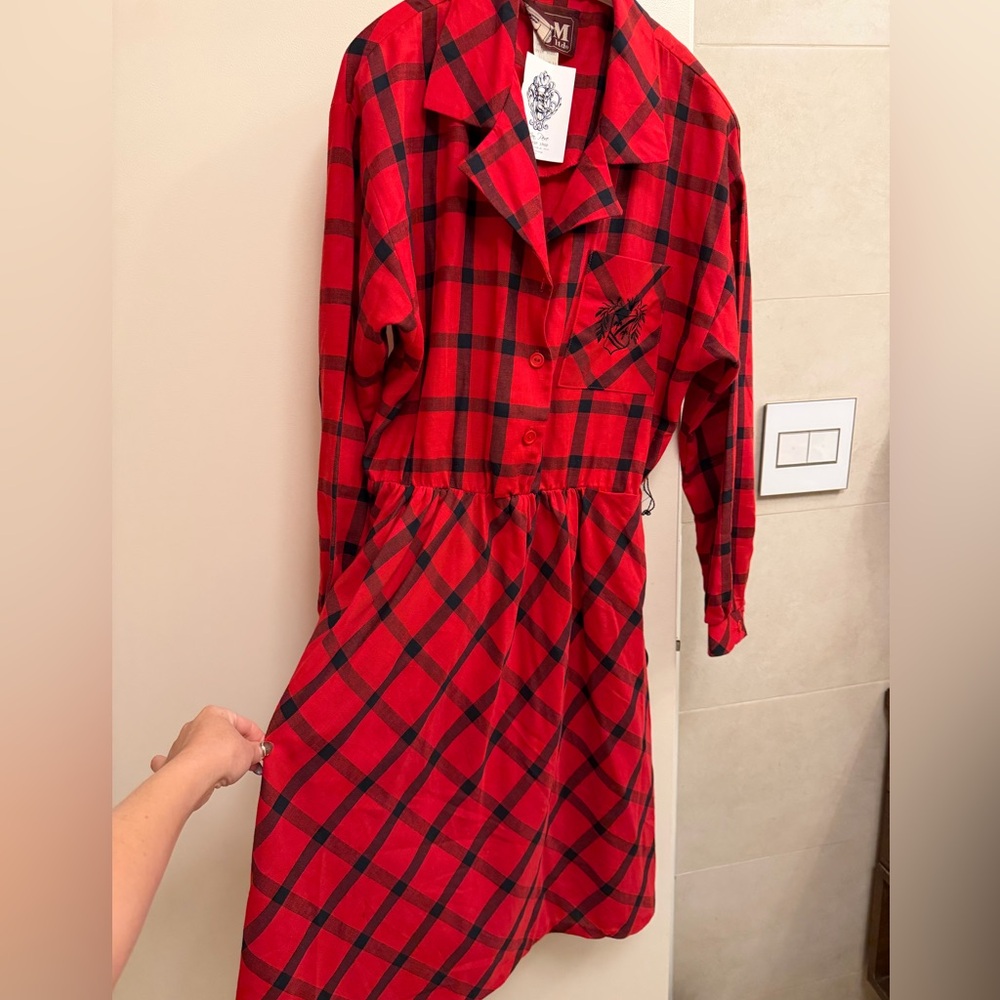 Vintage 80s Red Plaid Pleated Holiday Dreaa